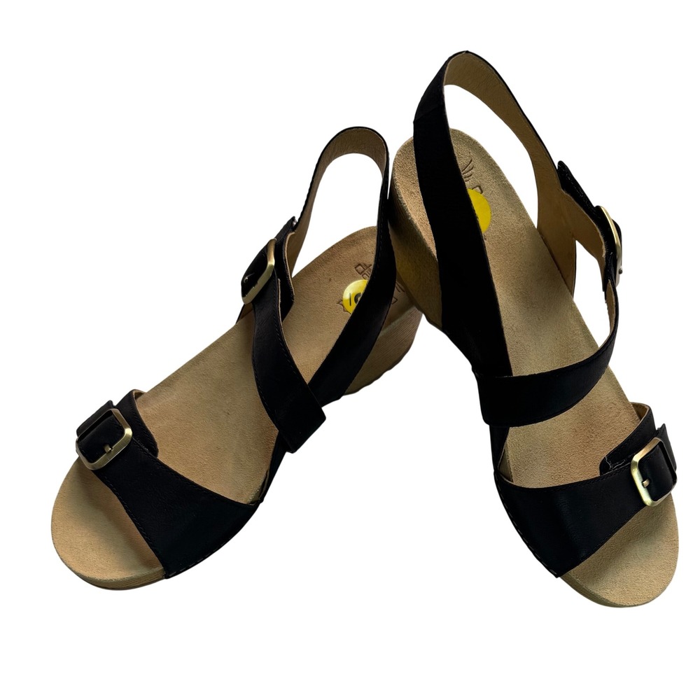 Dansko Thea Black Leather Slingback Wedge Sandals Clog 42 US women 11.5-12 men 9